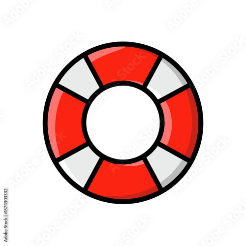 Red lifebuoy floats safeguarding swimmers isolated background safety