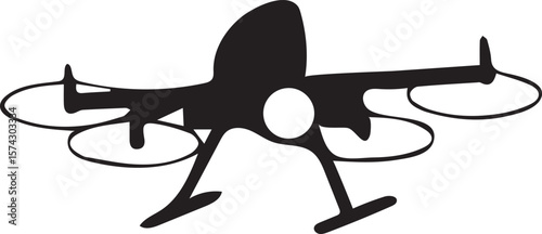 A Silhouette of a Quadcopter Drone with Rotor Blades, Landing Gear, and a Central Body, Likely for Aerial Photography