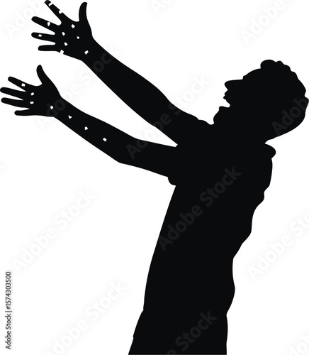 Silhouette of a person with arms raised open hands