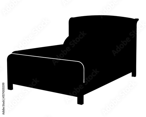 Silhouette of a stately platform bed with decorative headboard design