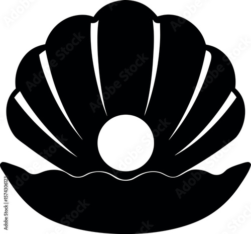 
Seashell open with pearl  silhouette icon 