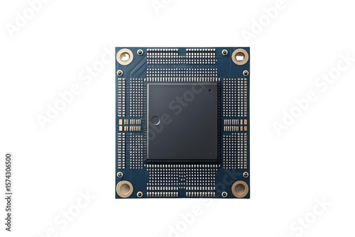 Detailed View of Microchip Module Isolated on White – Integrated Circuit Board Element Used in Tech Devices, Robotics, Computer Hardware, and Electronic Innovation Concepts