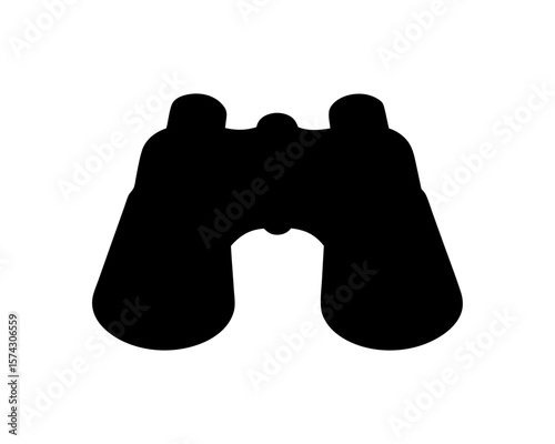 A simple black silhouette illustration of binoculars for exploration and navigation