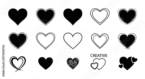 Love in Every Shape: A collection of meticulously crafted heart illustrations, each radiating unique emotion, embodies the essence of love, compassion, and affection.