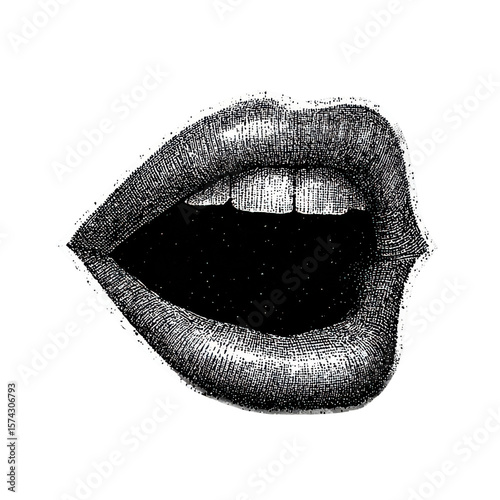 Vintage Open Mouth. Retro Engraving For Nostalgic Illustration Isolated On Transparent Background