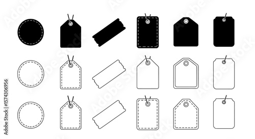 Price Tag Variety: A collection of various price tags, perfect for showcasing product pricing and promotional offers. Representing simple product labels.