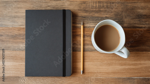 Notebook resting on a wooden surface in a close-up top-down shot