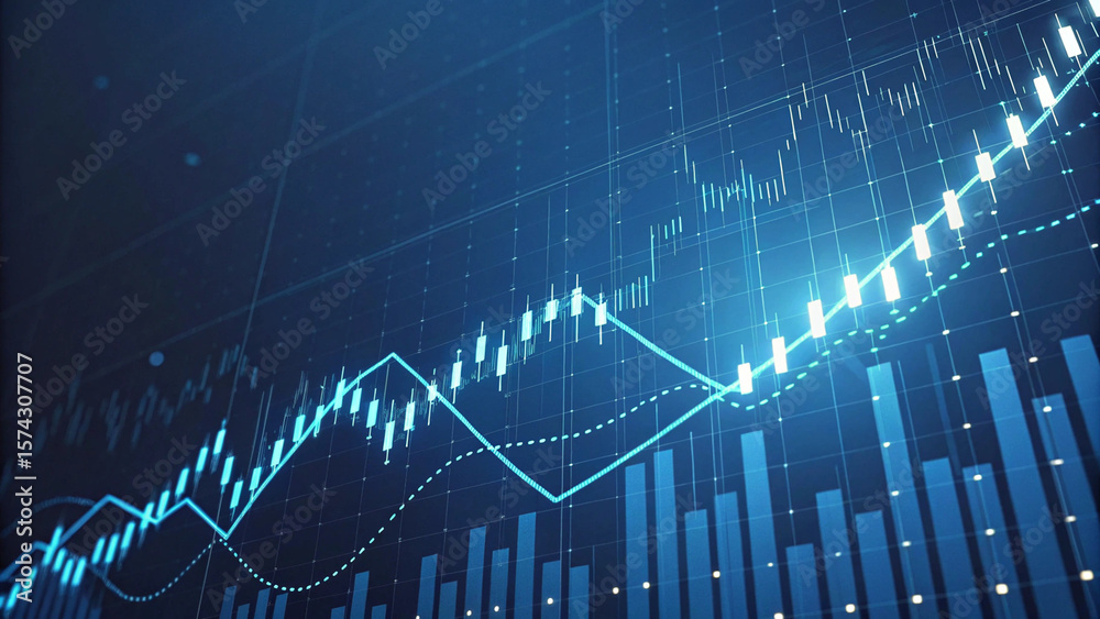 Fototapeta premium Market Chart of Business Growth, Stock Graph, and Financial Investment Data on Profit and Success Background