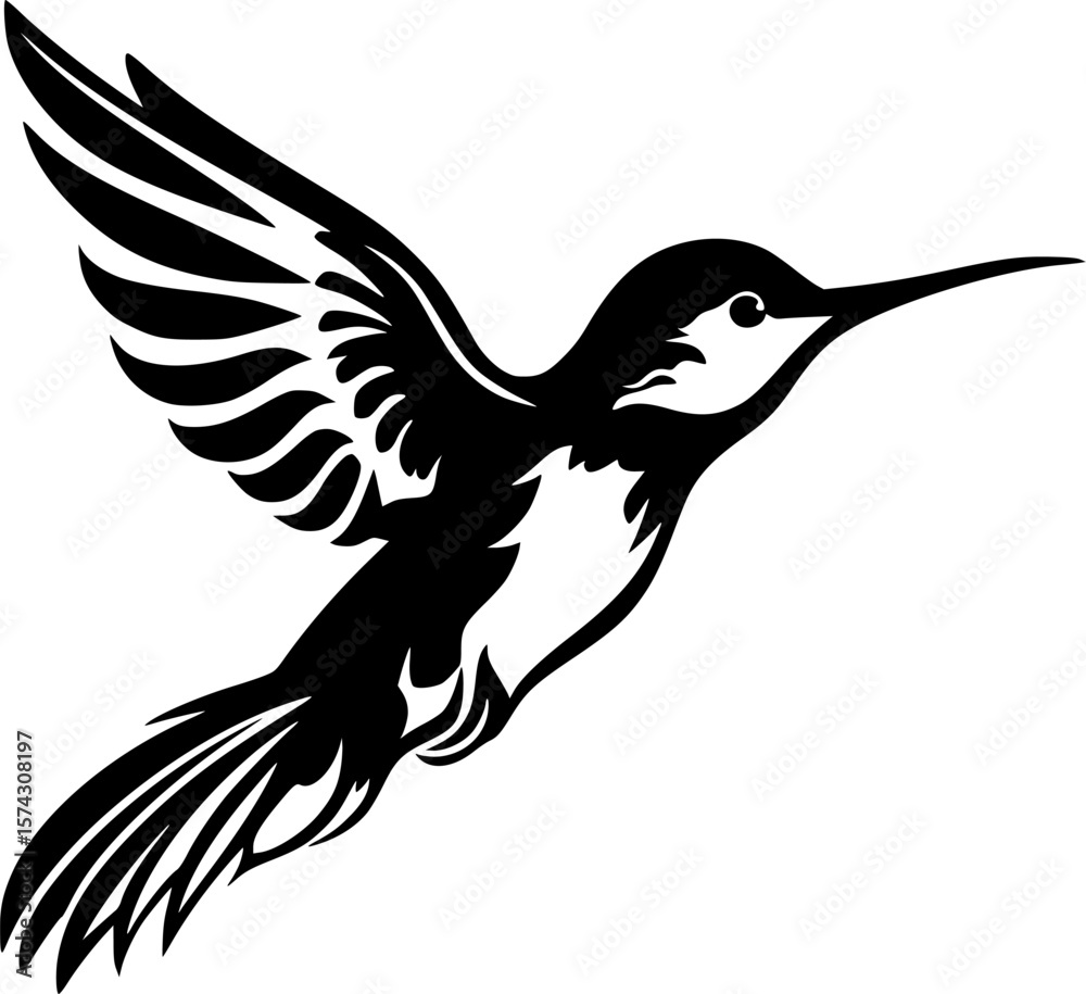 Fototapeta premium Hummingbird | Black and White Vector illustration