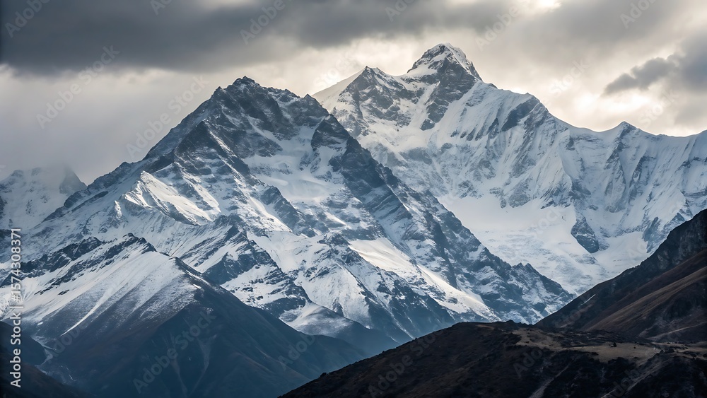 Fototapeta premium Majestic snow capped mountains range isolated
