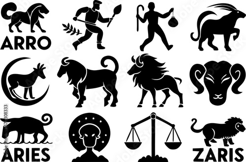 Zodiac Signs Silhouette Set – Astrology Vector Collection