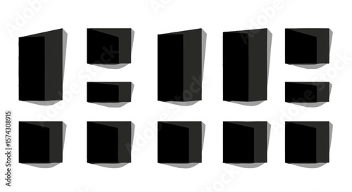 Geometric Shadows: An abstract composition of sleek, black geometric shapes cast compelling shadows, playing with light and form against a clean backdrop.