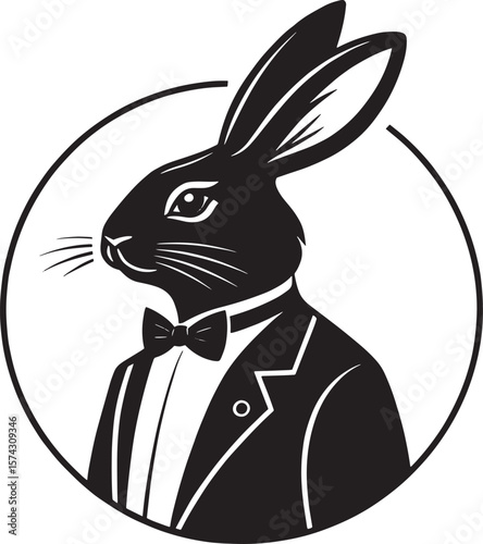 Dapper rabbit in tuxedo bowtie formal wear