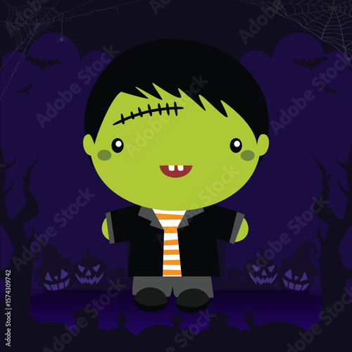 cute frankenstein in a neat costume with a halloween theme