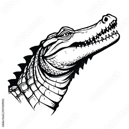 Crocodile Side Profile Silhouette Vector in Black and White for T-shirt print, Logo, Tattoo design, sticker, Poster, banner, or wildlife themed flyer