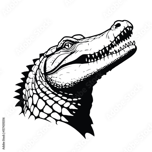 Minimalist Crocodile Side Face Vector Design for T-shirt print, Logo, Tattoo design, sticker, Poster, banner or wildlife themed flyers