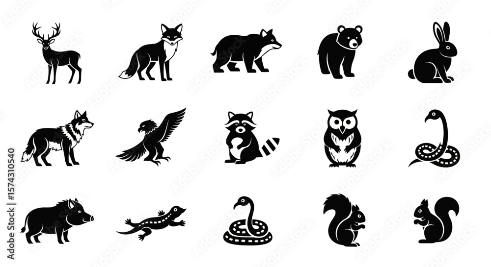 Fototapeta premium Diverse Wildlife Silhouettes: A collection of animal silhouettes, showcasing the beauty and diversity of the animal kingdom. perfect for creative projects.