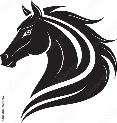 Majestic black horse head with equine