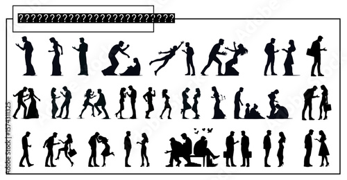 set of Couple quarrelling silhouette vector