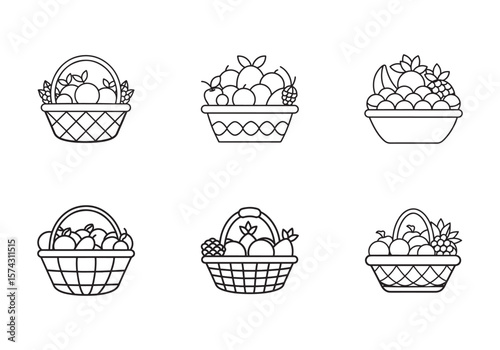 basket of fruits icon line art vector illustration