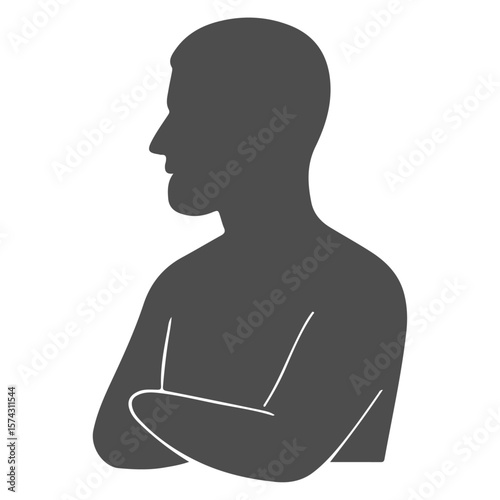 Black vector silhouettes of people: a woman, a man, and a woman with a book, showing their profile and body