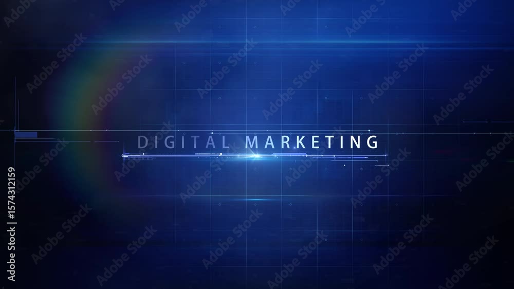 Digital Marketing 4K 3D creative design cinematic title trailer background concept. Digital Marketing golden text title with digit sci fi effect abstract backgroud