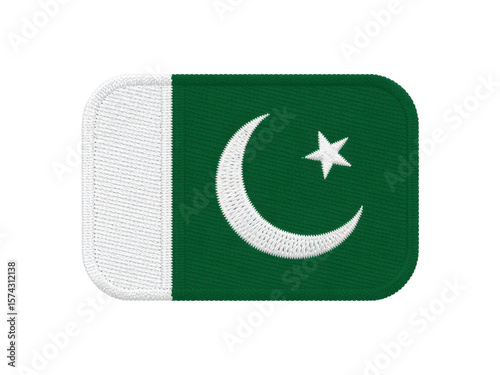 Free Download The embroidered badge presents Pakistan's national flag with its iconic crescent moon and star symbol in green and white, transparent background - GFXLoad