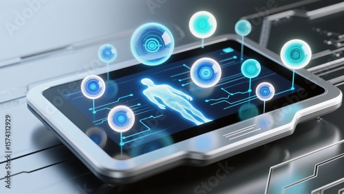 Wallpaper Mural Futuristic Technology Interface with Digital Human Visualization and Interactive Data Elements Torontodigital.ca