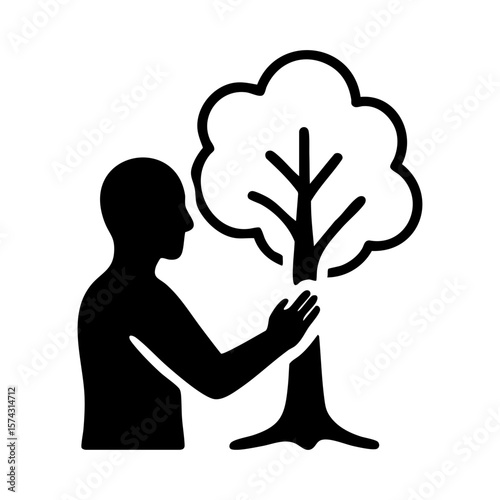 Person touching tree symbolizing grounding and connection with earth energy balance