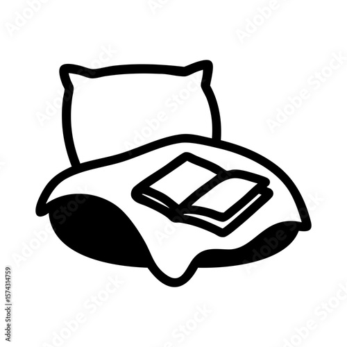 Book on cozy bed icon for bedtime reading and relaxing night routine