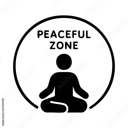 Peaceful zone icon with meditating figure inside circular calmness symbol