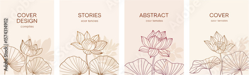 Luxury Lotus Pattern Cover – Elegant Hand-Drawn White Lotus Blooms and Leaves in Gold Line Art for Social Media, Packaging, Wallpaper, Prints, and Cover Designs