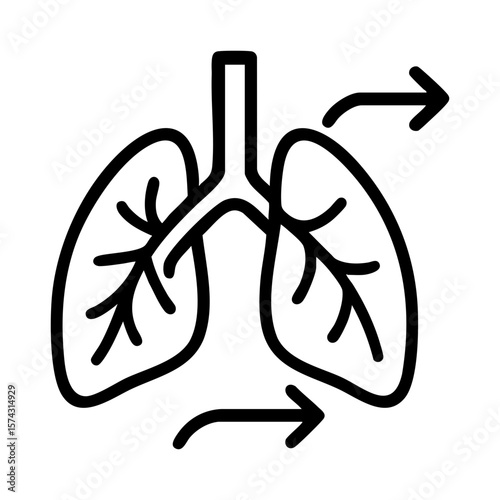 Lung icon with arrows showing airflow direction for breathing