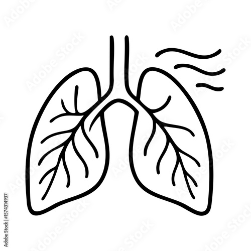 Outline lungs with breeze lines symbolizing gentle breathing air