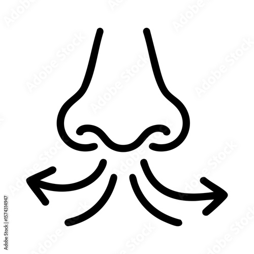 Line icon of nose with air flow arrows breathing symbol