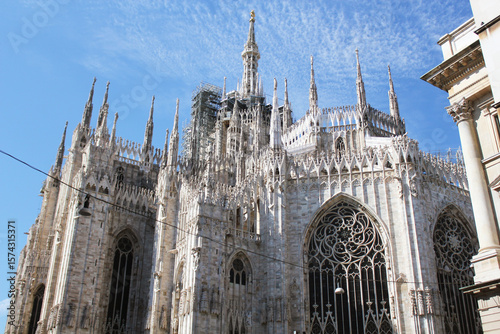 Daytime view of famous Milan Cathedral, Duomo di Milano on piazza in Milan, Italy