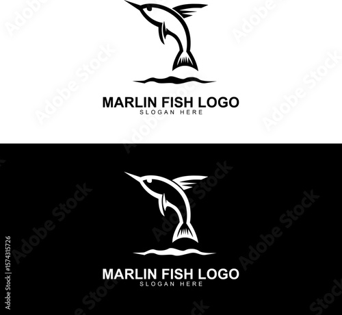 Monochrome Vector Marlin Fish Logo Design