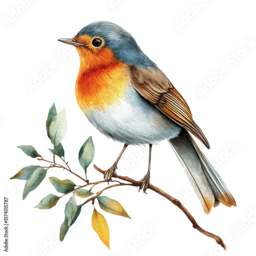 Robin perched on branch on transparent Background