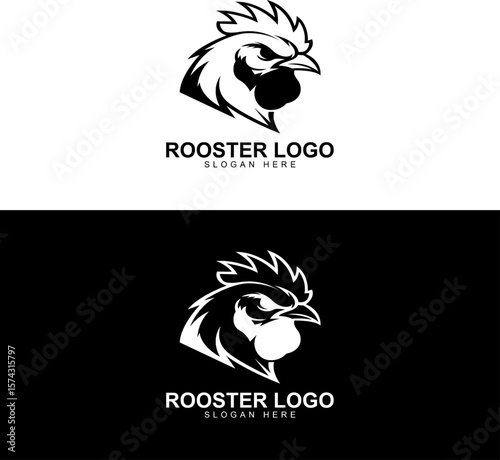 Monochrome Vector Rooster Head Logo Design