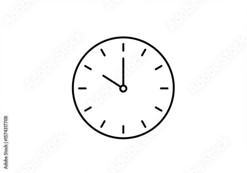 Simple black line drawing of a clock face showing ten minutes to eleven