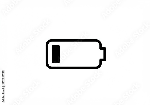 Simple black and white icon of a low battery indicator on a white background