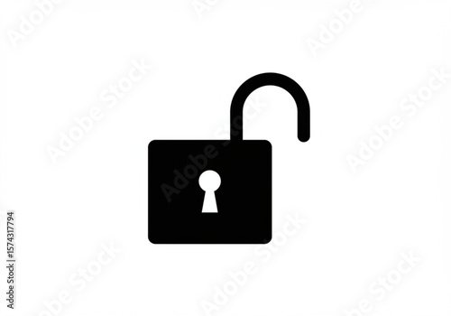 Simple black icon of an unlocked padlock with a keyhole on a white background