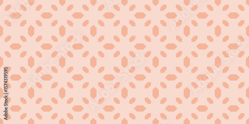 Simple minimal background. Vector geometric seamless pattern with diamond shapes, gems, flowers. Subtle abstract texture in light peach color. Elegant minimalist design for decor, linens, wallpaper