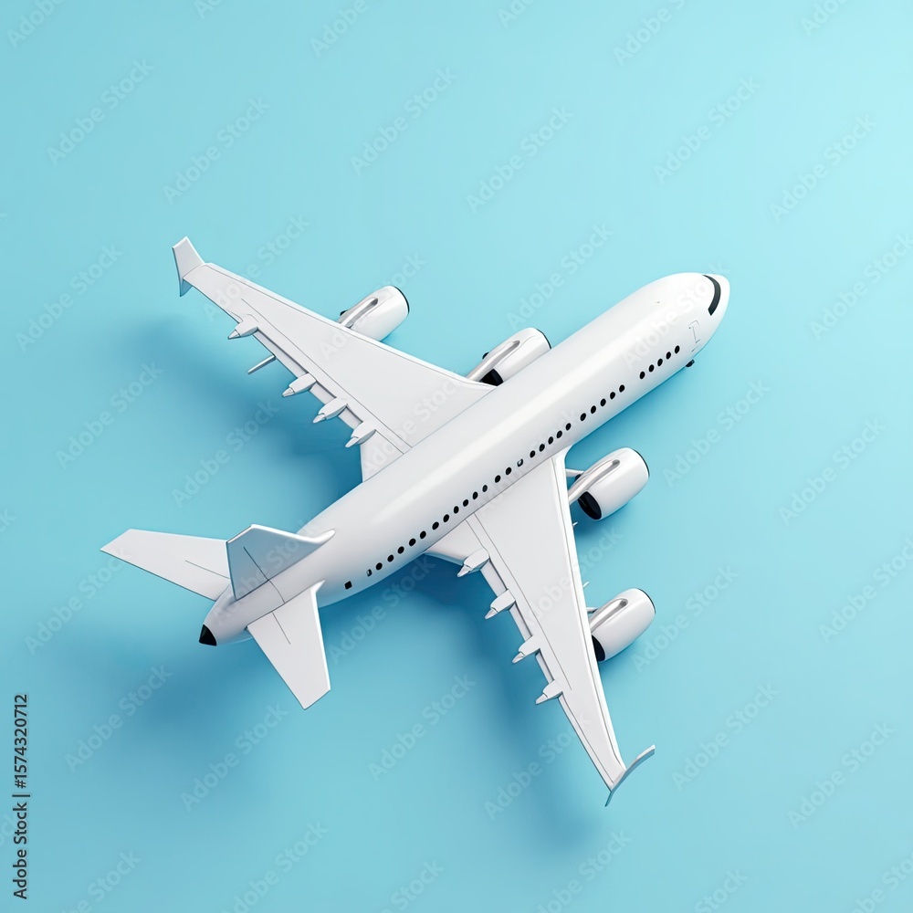 Fototapeta premium Sleek Passenger Airplane Model Isolated on Vibrant Blue Background 