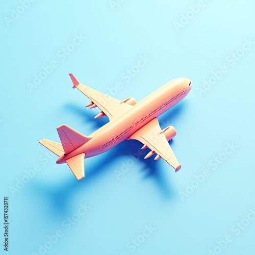 Sleek Passenger Airplane Model Isolated on Vibrant Blue Background 