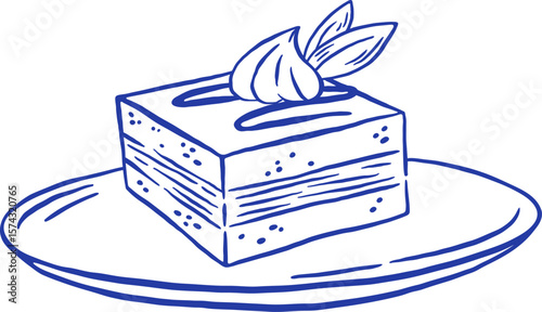 Hand draw tiramisu vector illustration. Sweet Italian dessert in sketch doodle style
