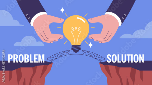 entrepreneur using a light bulb idea as a bridge, vector illustration for a creative solution, innovative problem-solving and overcoming challenges