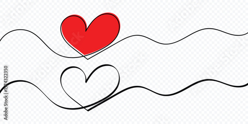 Abstract love symbol. Black outline of a heart made with a single continuous line. Minimalistic Doodle vector. Continuous line art drawing vector illustration