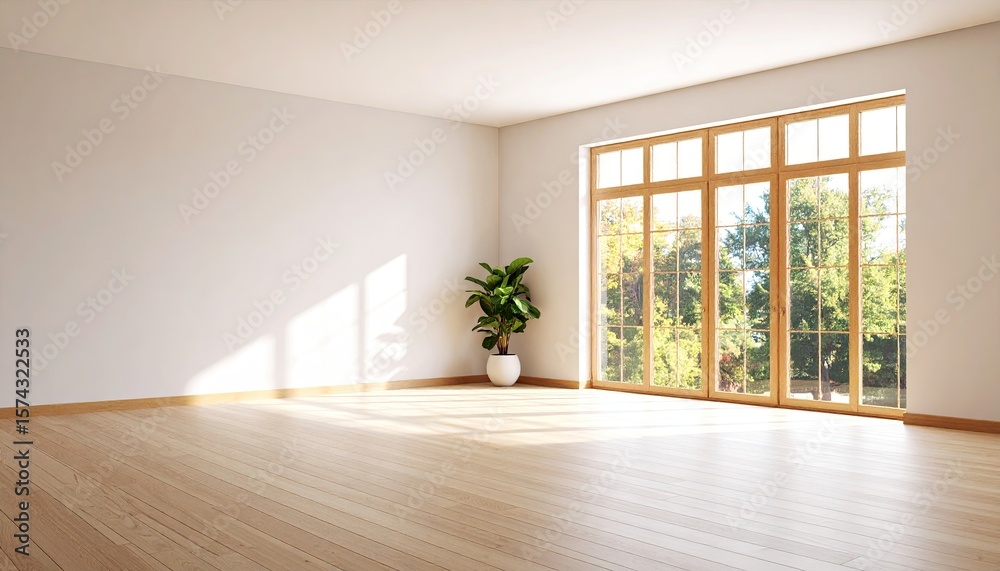Fototapeta premium Empty bright room with large window