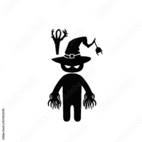 Set of halloween silhouettes black icon and character. Vector illustration. Isolated on white background